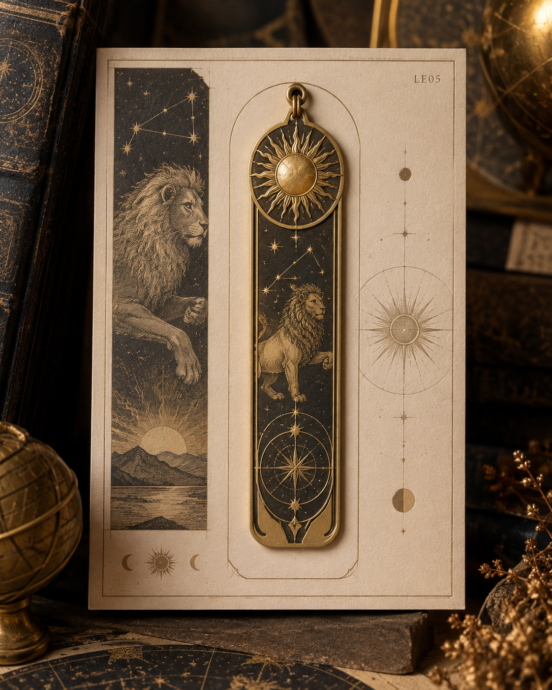 Leo Celestial Archive Metal Bookmark — The Golden Hour