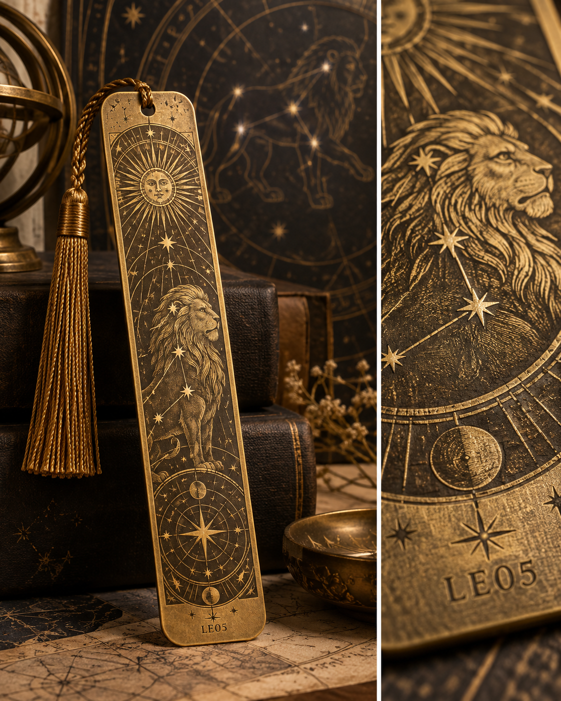 Leo Celestial Archive Metal Bookmark — The Golden Hour