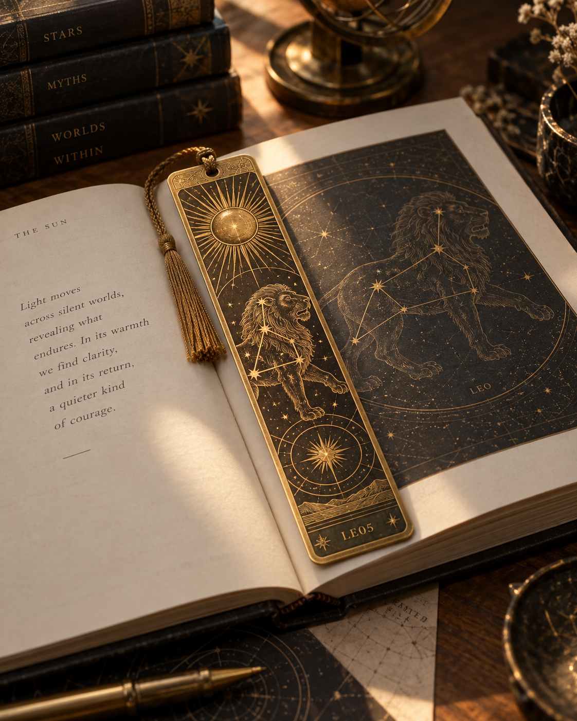 Leo Celestial Archive Metal Bookmark — The Golden Hour