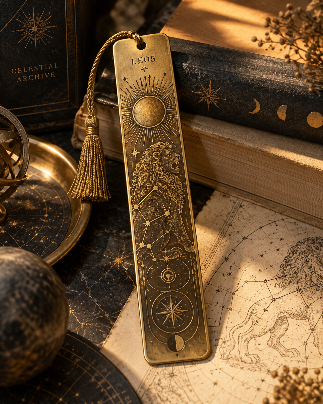 Leo Celestial Archive Metal Bookmark — The Golden Hour