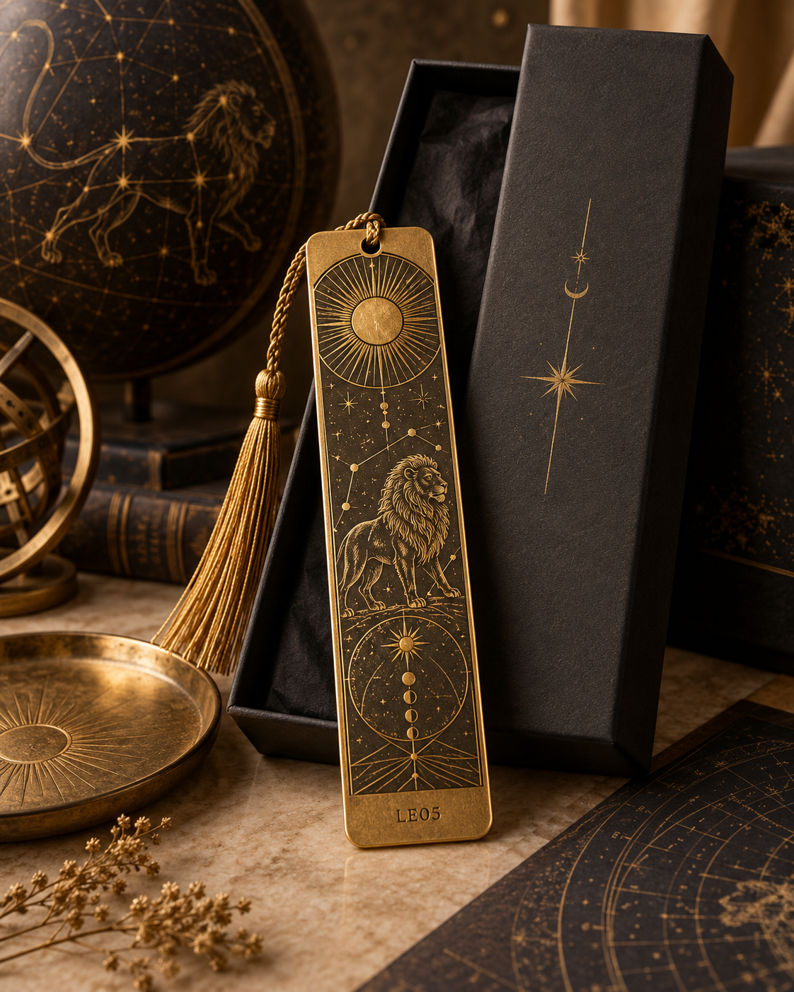 Leo Celestial Archive Metal Bookmark — The Golden Hour
