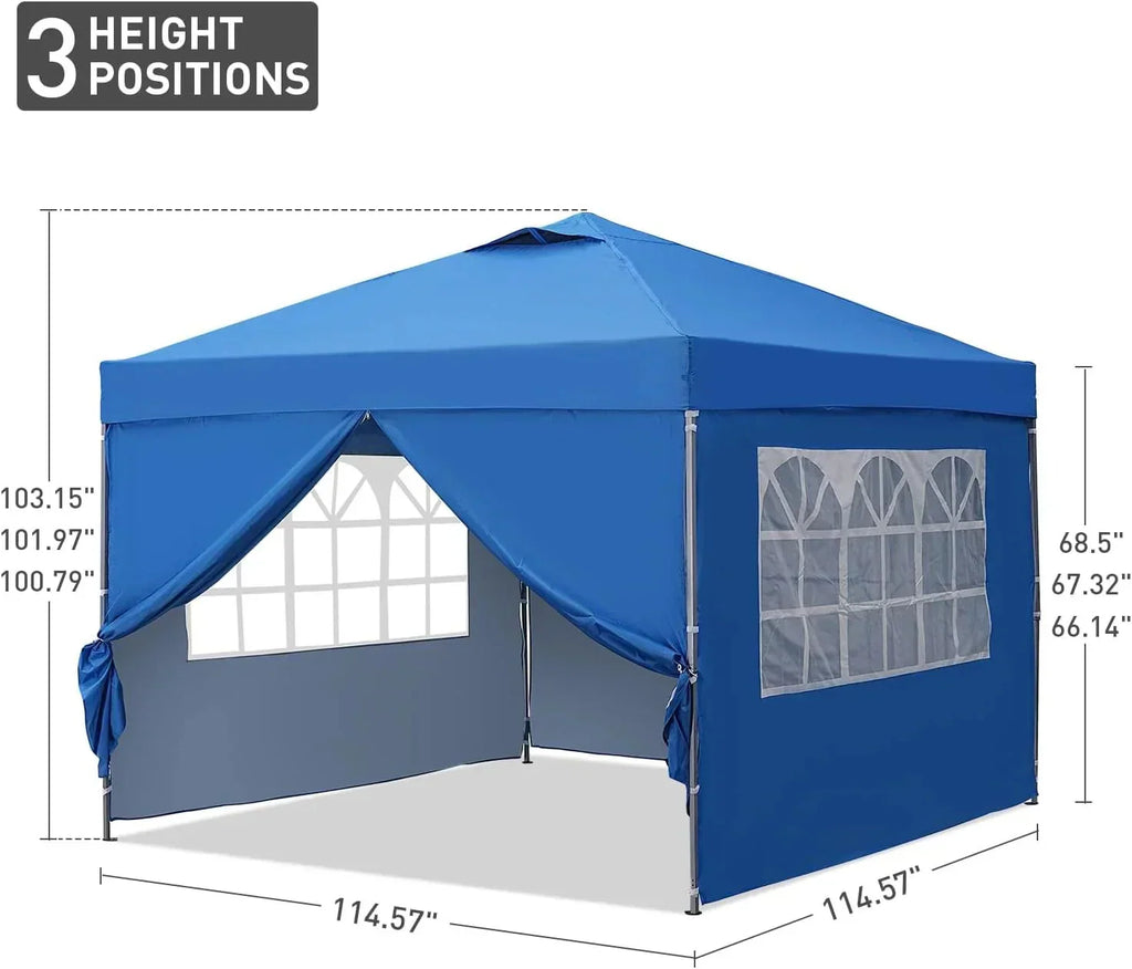 GDY 10x10 Pop Up Canopy Tent, Outdoor Canopy Tent, Patio Tent,Commercial Instant Gazebos,4 Sidewalls, Portable Shelter Canopies, with 4 sandbags, Blue.