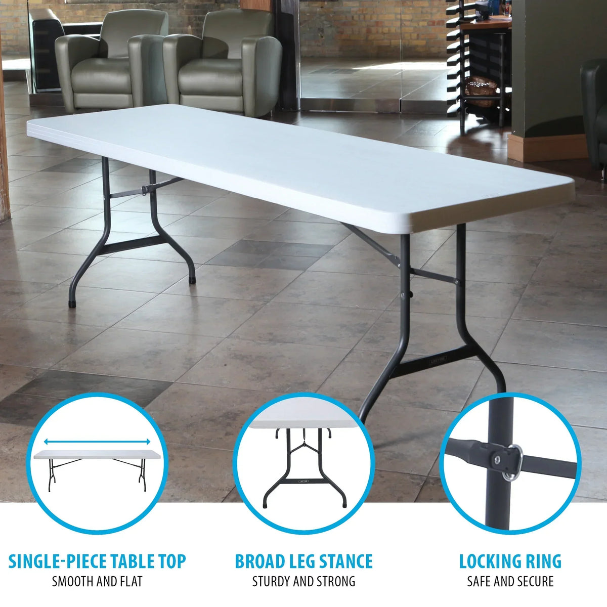 Lifetime Combo Set of (4) 8 - Foot Rectangle Folding Tables & (32) Chairs, Indoor/Outdoor Use, White (80147)