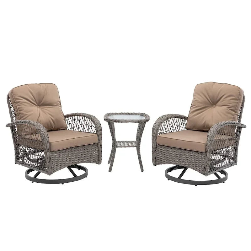 3 Pieces Outdoor Swivel Rocker Patio Chairs, 360 Degree Rocking Patio Conversation Set
