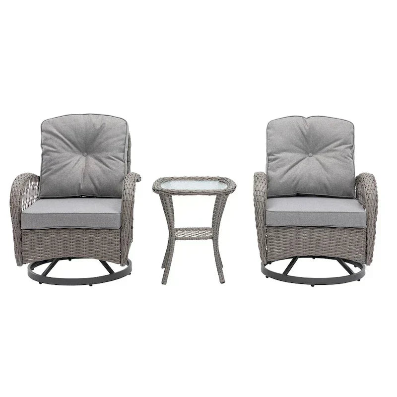 3 Pieces Outdoor Swivel Rocker Patio Chairs, 360 Degree Rocking Patio Conversation Set