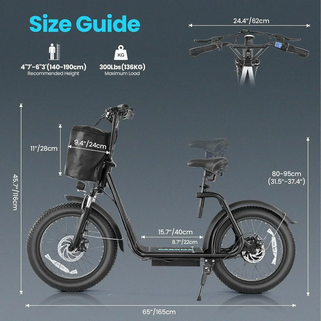 Caroma Peak 800W Foldable Adult Electric Scooter with 20-inch Wide Tires, 48V Battery, Basket, and Adjustable Seat