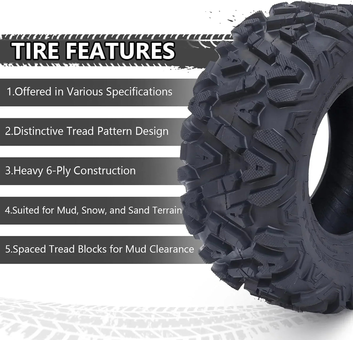26x12x12 Atv Tires, Set of 2 Atv Tires 26x12-12 6PR, All Terrain Atv/Utv Off-Road Tires, Black