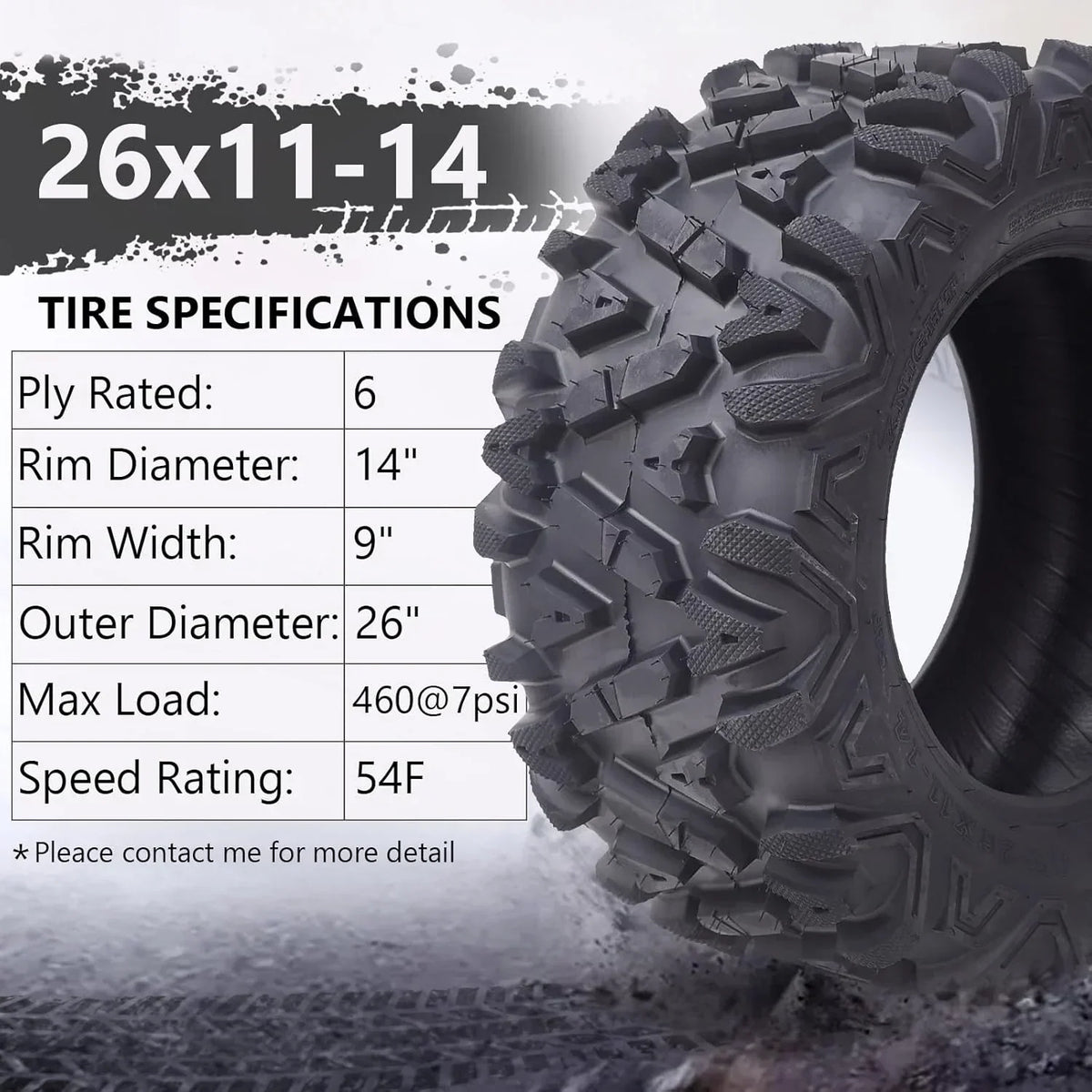26x12x12 Atv Tires, Set of 2 Atv Tires 26x12-12 6PR, All Terrain Atv/Utv Off-Road Tires, Black