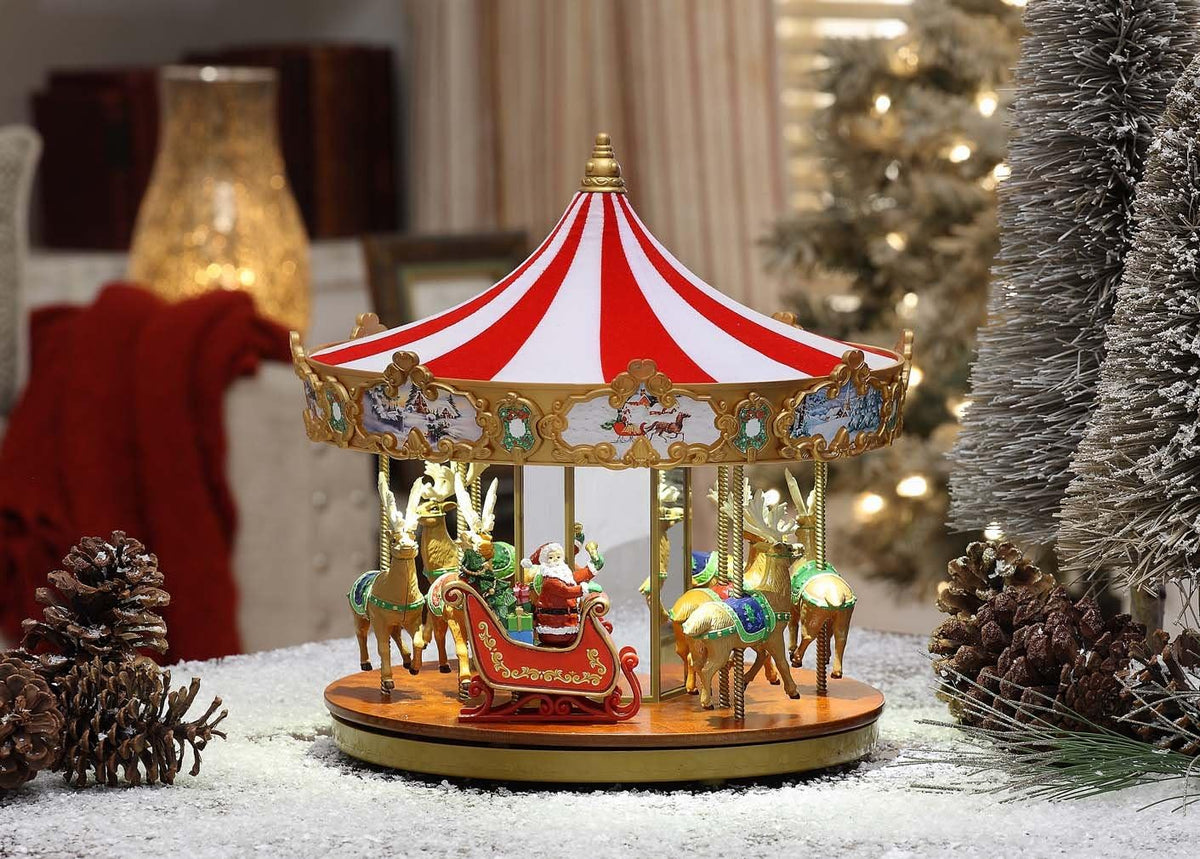 World's Fair Ferris Wheel Musical Animation Indoor Christmas Decor, 15", Gold & Very Merry Carousel Musical Animation Indoor Christmas Decor, 12", Red