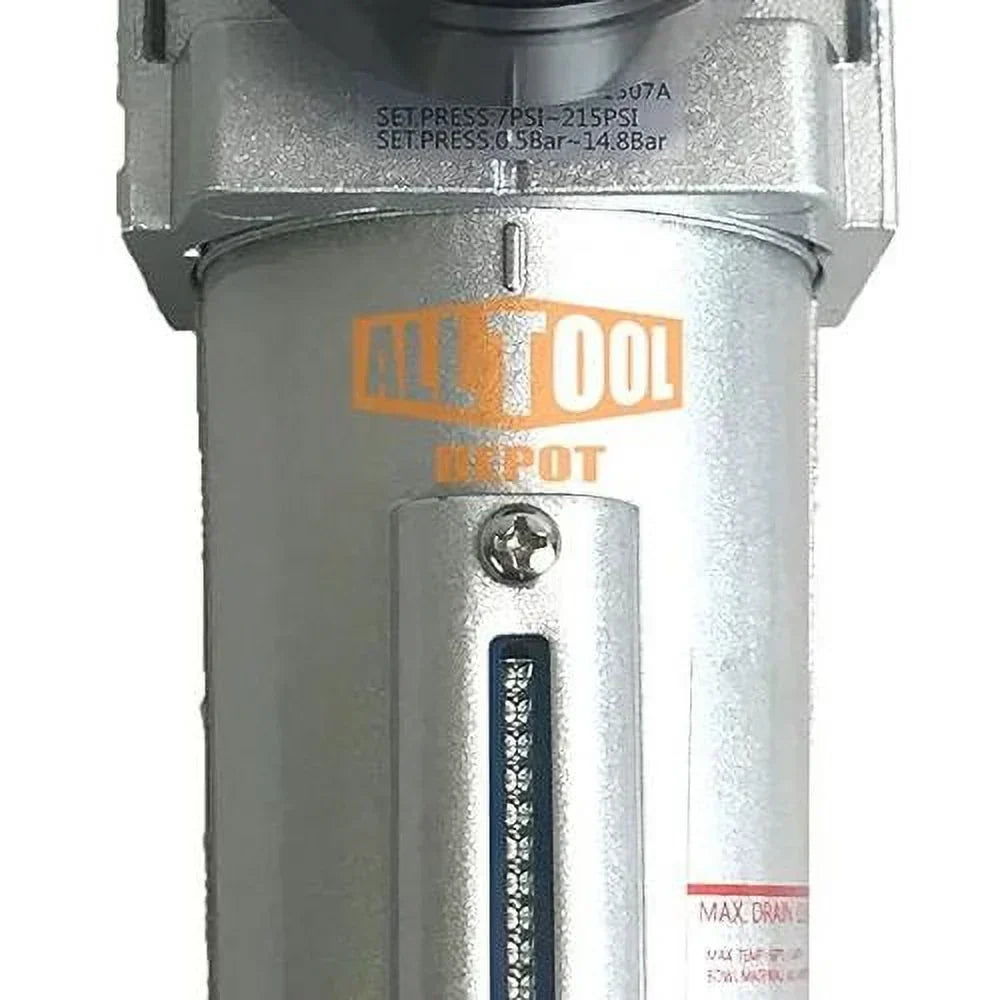 Compressed Air Inline Filter Regulator Combo, Metal Bowl, 5 Micron, 7 To 175 PSI, Auto Drain