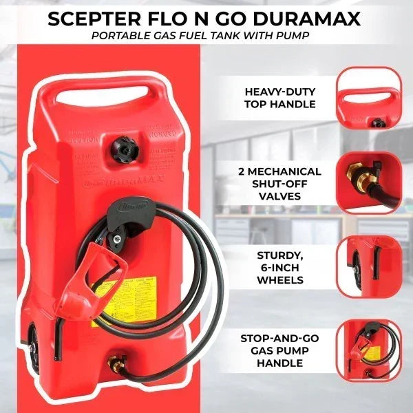 Scepter Flo N' Go DuraMax Portable Gas Fuel Tank With Pump, 14 Gallon, 2 Pack, Red