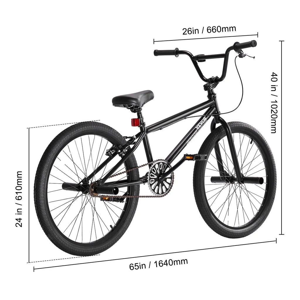 VEVOR BMX Bike, 24-Inch Wheel Freestyle Bike, BMX Race Bike with 4 Pegs, Beginner-Level BMX to Advanced Riders, BMX Bicycles for Teen Adult Men Women, Durable Hi-Ten Steel Frame, Easy to Assemble