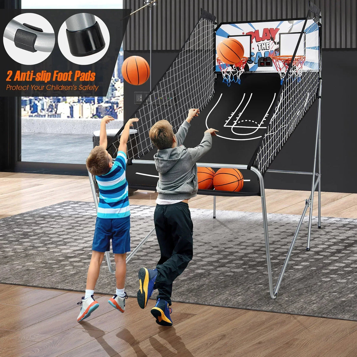 Costway Double Shot Electronic Basketball Arcade Game, 8 Game Modes, 4 Balls, Grey