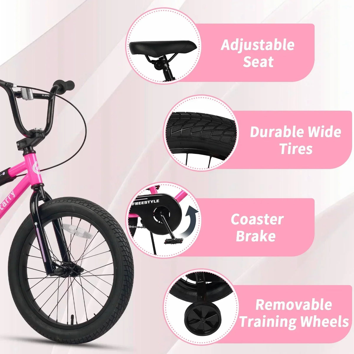 Glerc 14 Inch Little Kids Bike BMX Style Bicycle with Training Wheels Coaster Brake for 3 4 5 Years Old Boys Girls, Blue