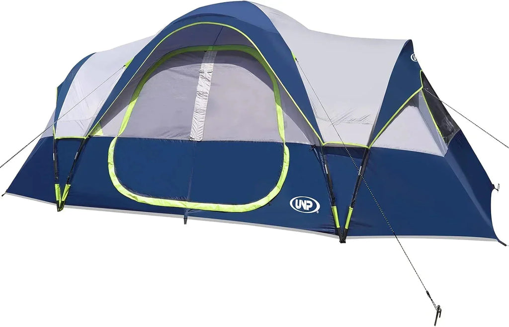 UNP Camping Tent 10-Person-Family Tents, Parties, Music Festival Tent, Big, Easy Up, 5 Large Mesh Windows, Double Layer, 2 Room, Waterproof, Weather Resistant, 18ft x 9ft x78in