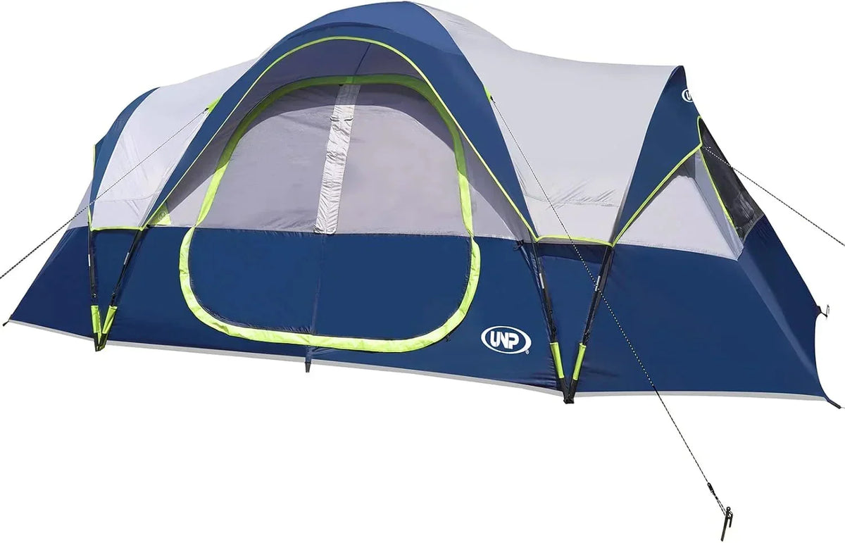 UNP Camping Tent 10-Person-Family Tents, Parties, Music Festival Tent, Big, Easy Up, 5 Large Mesh Windows, Double Layer, 2 Room, Waterproof, Weather Resistant, 18ft x 9ft x78in