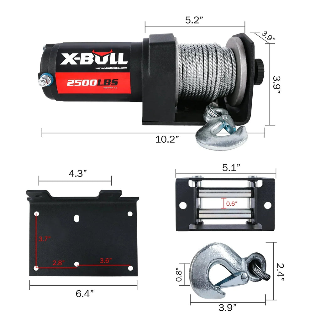 X-BULL 12V Electric Winch, 2500LBS/1134KGS Steel Cable, Wireless