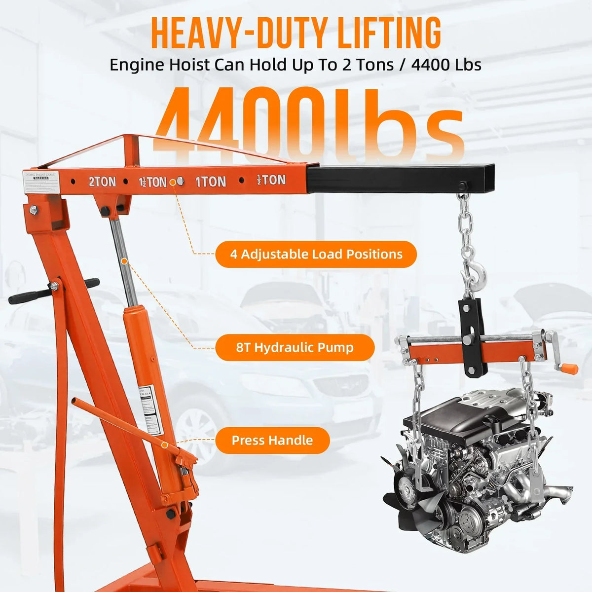 JoanKaren Hydraulic Engine Hoist 4400 lbs, Folding, Yellow - PAU_0LMM