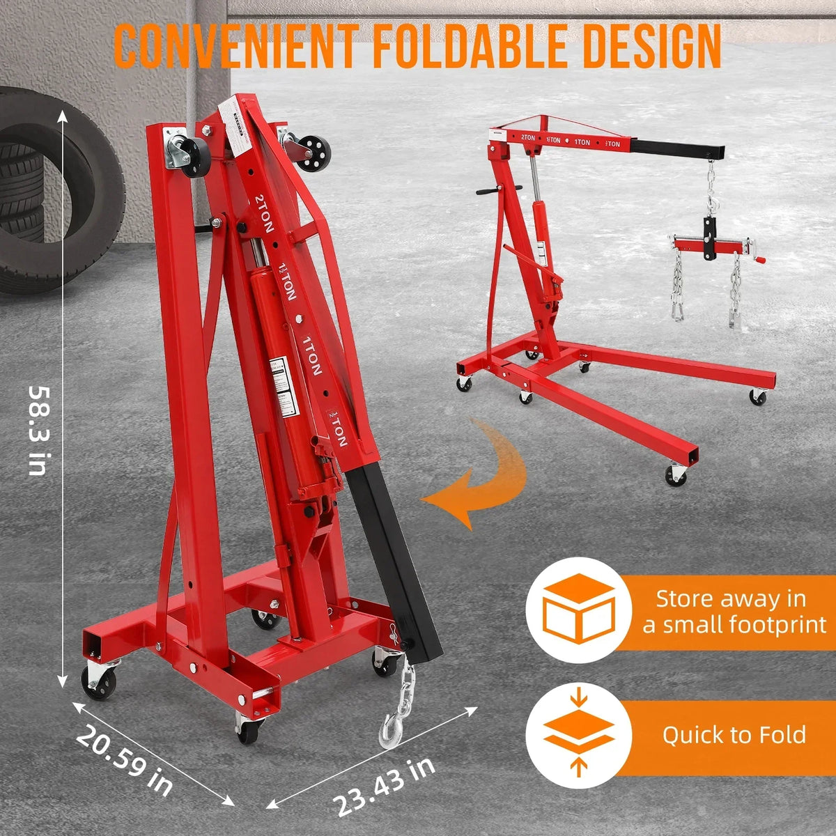 JoanKaren Hydraulic Engine Hoist 4400 lbs, Folding, Yellow - PAU_0LMM