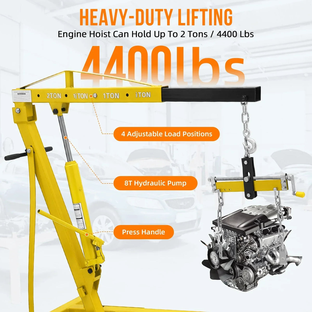 JoanKaren Hydraulic Engine Hoist 4400 lbs, Folding, Yellow - PAU_0LMM