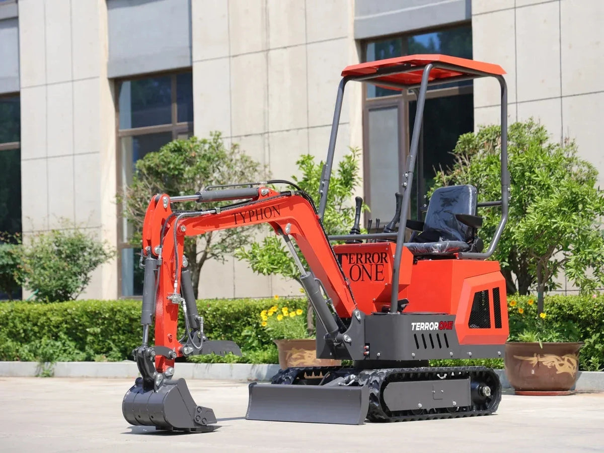 TYPHON 1-Ton Mini Excavator With Canopy, Hydraulic Thumb And 13.5hp Engine - TERROR ONE STORM