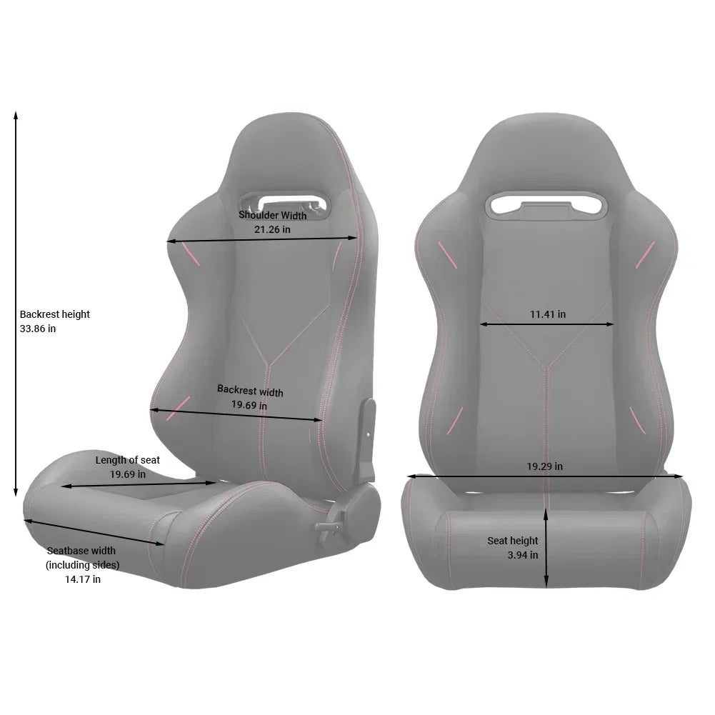 2PC Universal Reclinable Bucket Racing Seats With Adjustor Slider - Red PVC Leather