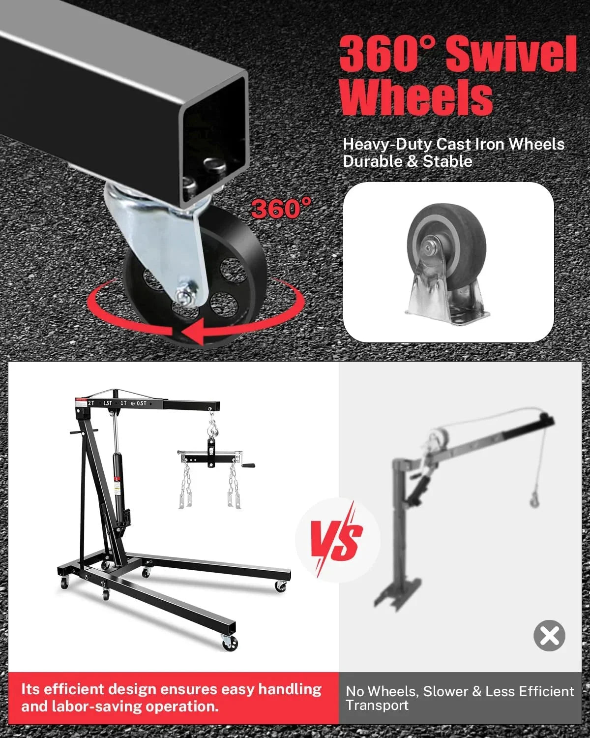 Garvee 2 Ton Hydraulic Folding Shop Crane Engine Hoist With Lever