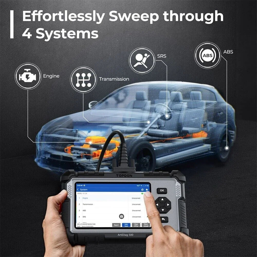 TOPDON Car Diagnostic Scanner With Engine, ABS, SRS, Transmission And CAN Tests - ArtiDiag500