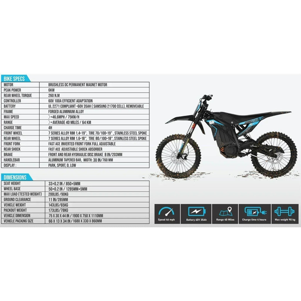Off-Road Electric Dirt Bike - 6000W 60V