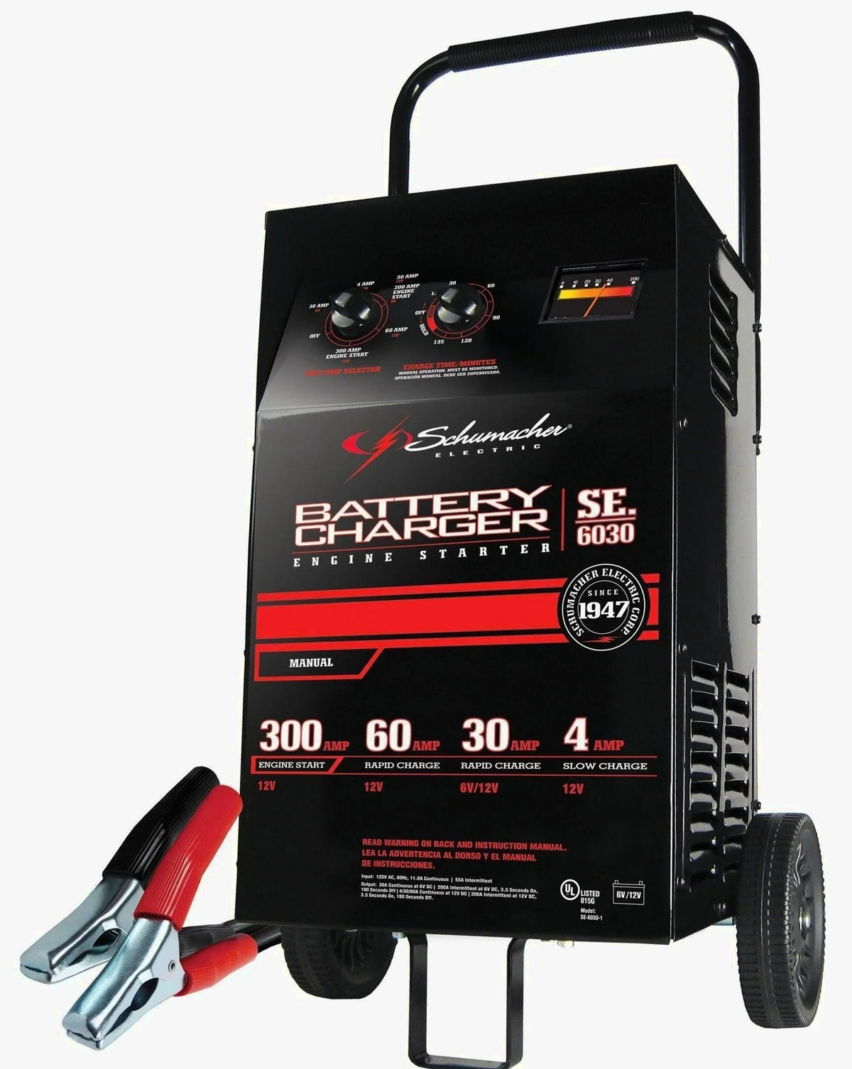Schumacher Electric Wheeled Battery Charger And Engine Starter, 300 Crank Amps, 6 Volts, 12 Volts - SC1446