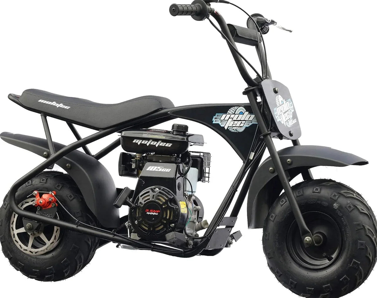 MotoTec 105CC 3.5HP Mini Bike, Black, Alloy Steel, 23mph - KN110-A