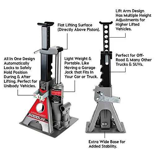 Powerbuilt All-in-One Bottle Jack With Integrated Jack Stands, 3-Ton 6000 lb Load Capacity