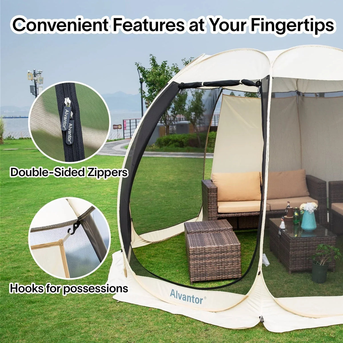 Alvantor Screen House Camping Instant Canopy 12 ft x 12 ft - Beige