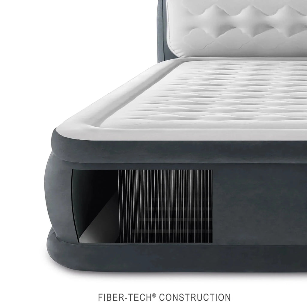 Intex Dura-Beam Deluxe Ultra Plush Headboard Queen Airbed, Gray, 18in, Built-In Pump - 64447ED