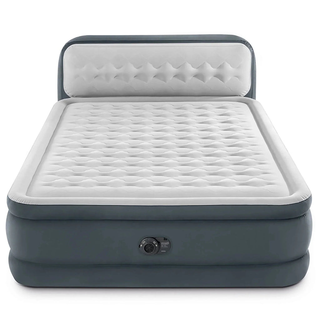 Intex Dura-Beam Deluxe Ultra Plush Headboard Queen Airbed, Gray, 18in, Built-In Pump - 64447ED