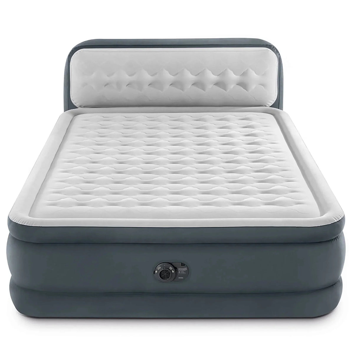 Intex Dura-Beam Deluxe Ultra Plush Headboard Queen Airbed, Gray, 18in, Built-In Pump - 64447ED