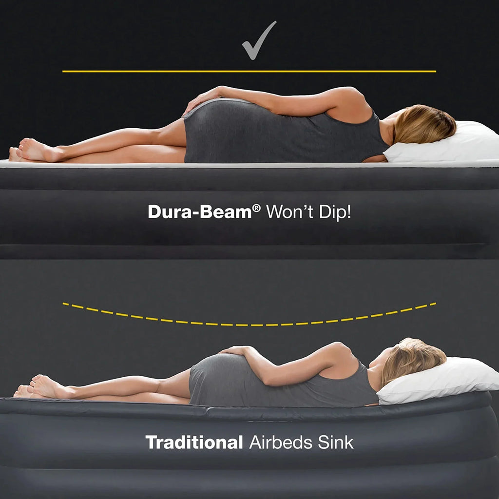 Intex Dura-Beam Deluxe Ultra Plush Headboard Queen Airbed, Gray, 18in, Built-In Pump - 64447ED