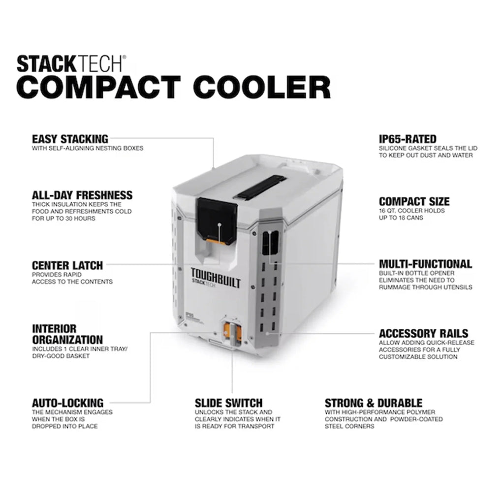ToughBuilt StackTech Compact Cooler 16 Quart Hard Shell Ice Chest, White
