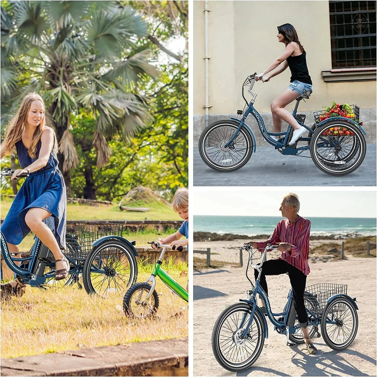 Mooncool Adult 3-Wheel Electric Tricycle, 24in 26in, 350W 36V, 7 Speeds