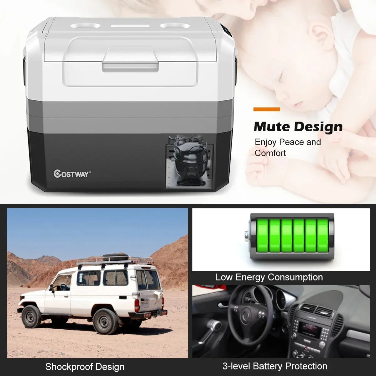 Costway 58 Quart Portable Electric Car Refrigerator Freezer - Dual Zone