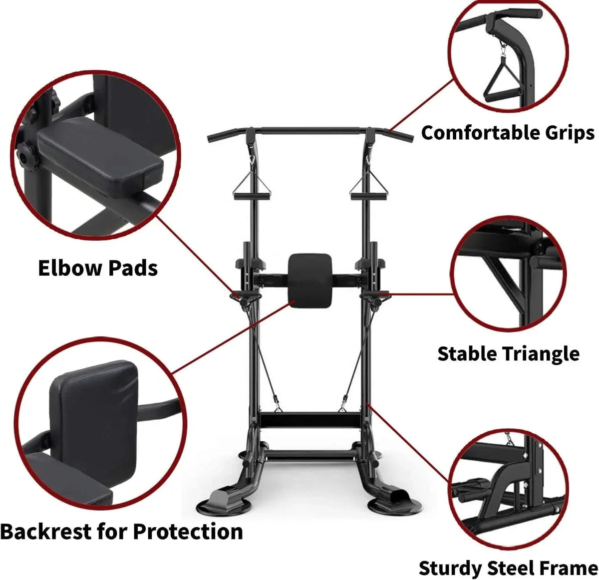 Tappio Power Tower Dip Bar Station Pull Up Bar Stand With Backrest, 400lb Capacity