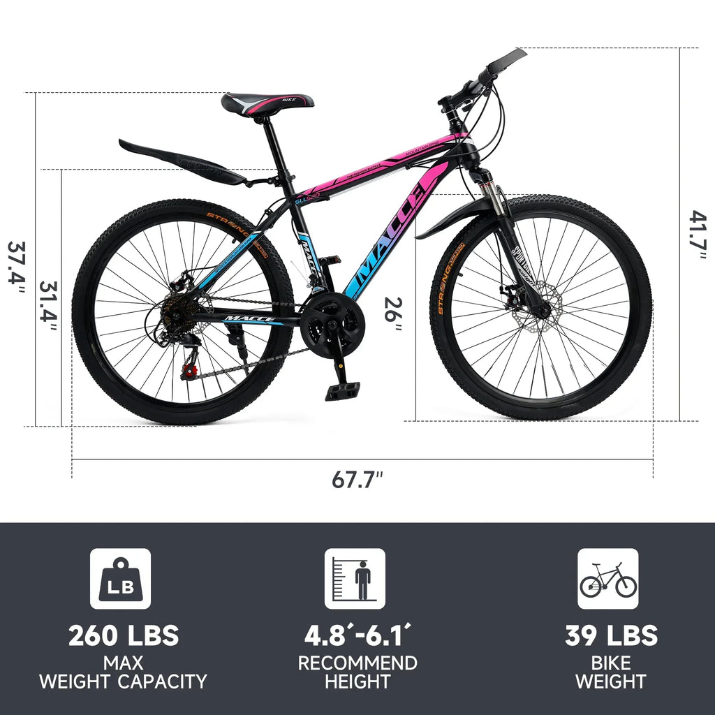 ARTUDATECH 24/26/27.5 Inch Mountain Bike, 24 Speeds, V/Disc Brakes, High-Carbon Steel Frame - Trailblazer