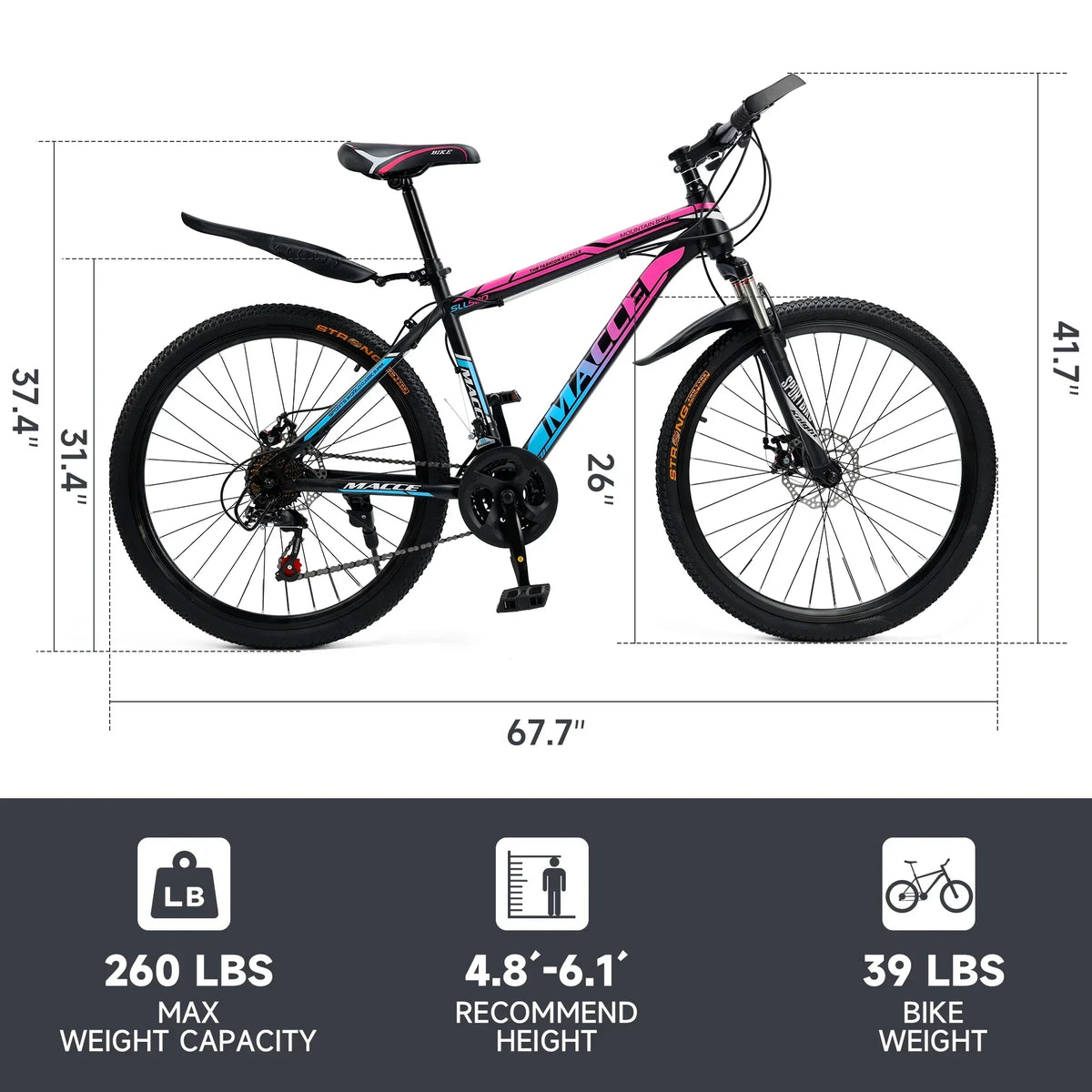 ARTUDATECH 24/26/27.5 Inch Mountain Bike, 24 Speeds, V/Disc Brakes, High-Carbon Steel Frame - Trailblazer