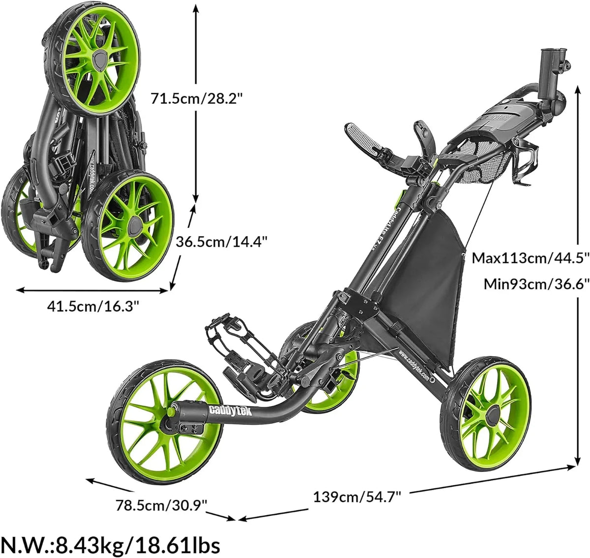 3-Wheel Foldable Golf Push Cart With Foot Brake - CaddyLite EZ V8