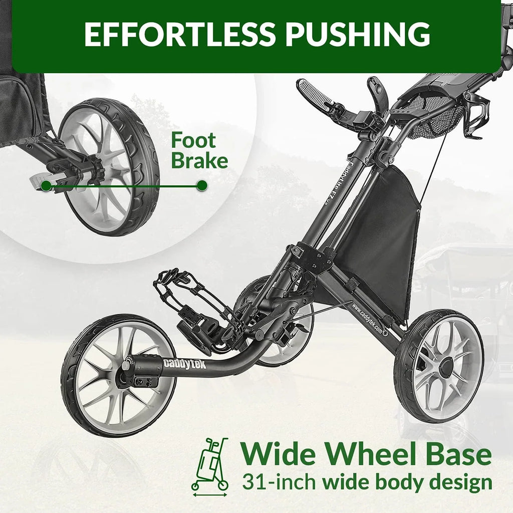 3-Wheel Foldable Golf Push Cart With Foot Brake - CaddyLite EZ V8