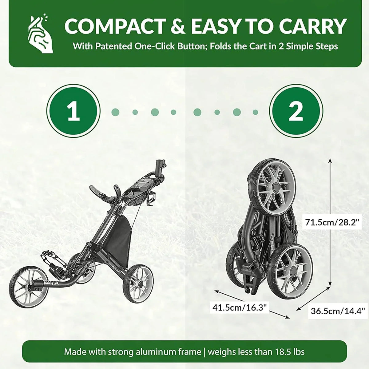 3-Wheel Foldable Golf Push Cart With Foot Brake - CaddyLite EZ V8