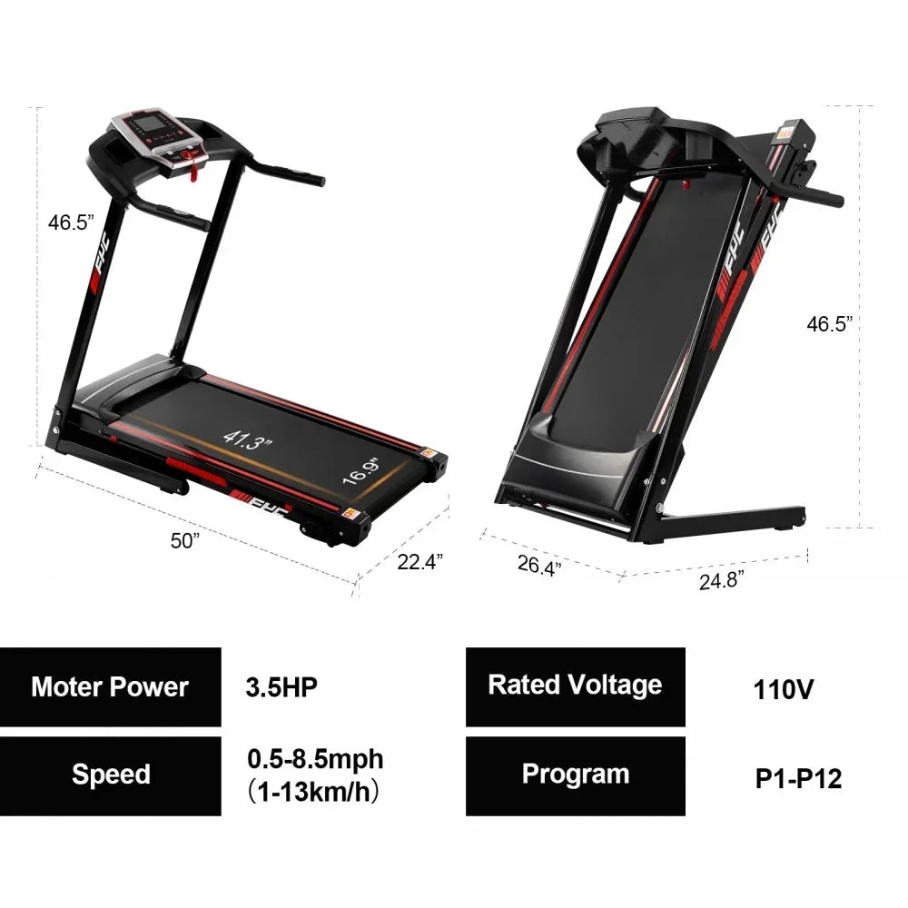 Folding Electric Treadmill With 3.5HP Motor, 300LBS Capacity And Incline