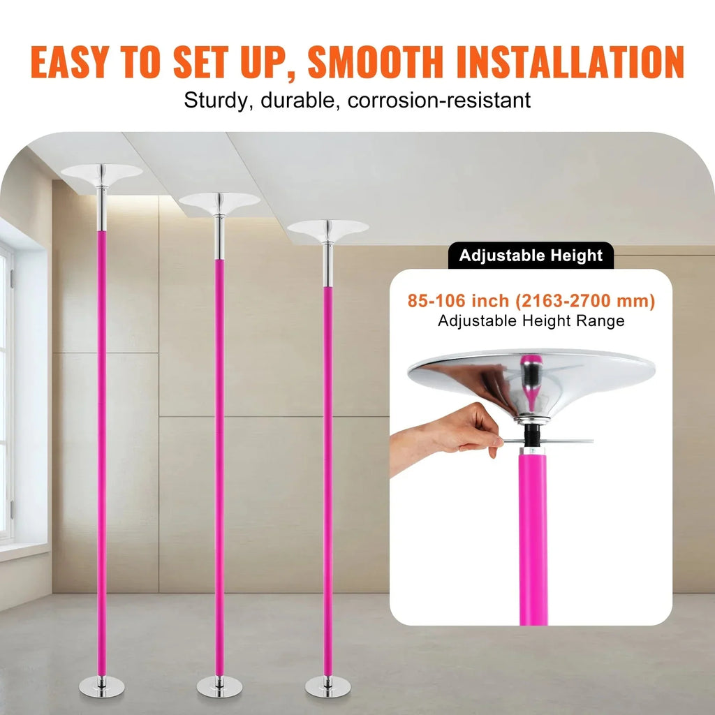 KFFKFF Dance Pole Set, 45mm Stainless Steel, Silver - HM-590S