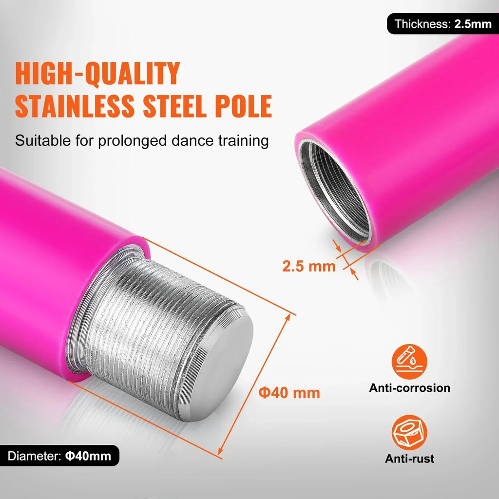 KFFKFF Dance Pole Set, 45mm Stainless Steel, Silver - HM-590S