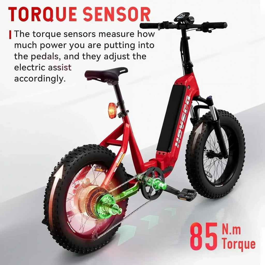 HOVSCO Folding Electric Bike, 750W Step-Thru 20 Inch Fat Tire Ebike, 28 MPH, 48V 15Ah Removable Battery, Red